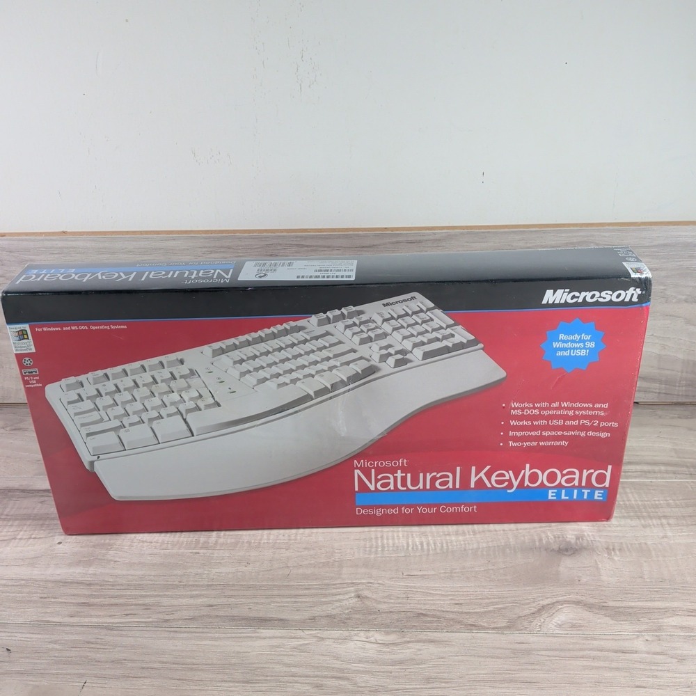 Microsoft Natural Keyboard Elite Ergonomic USB PS/2 Vintage White NEW SEALED